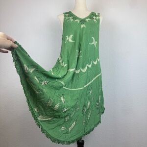 Ana & Rose Asymmetrical Green Boho Dress with Fringe‎